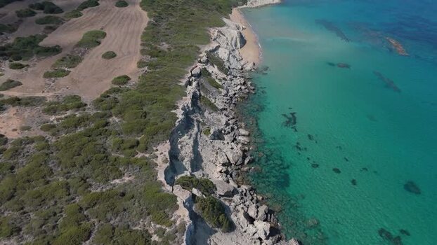 Aerial view of the rugged coastline in Famagusta Northern Cyprus.
