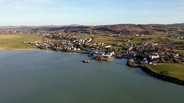 Aerial view of Falcarragh village and coastline Ireland.