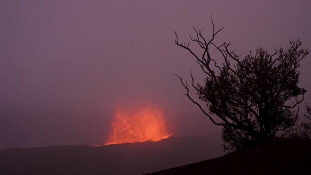 View of Halema uma u Crater eruption at night United States.