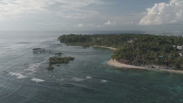 Aerial view of Cloud 9 surfing pier and coastline Philippines. Aerial view of Cloud 9 surfing pier and coastline Philippines.