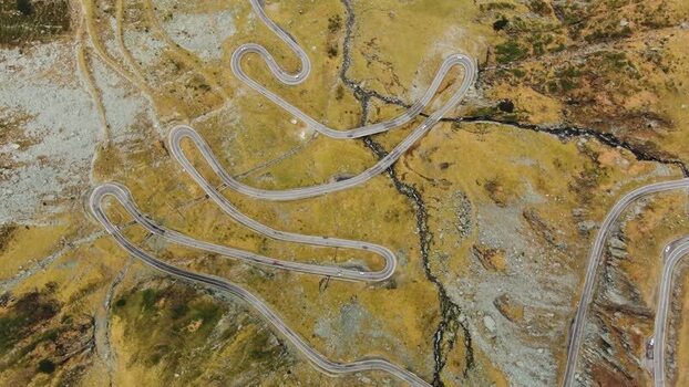 Aerial view of Transfagarasan mountain road in Romania. Aerial view of Transfagarasan mountain road in Romania.