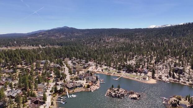 Aerial view of Big Bear Lake and pine forests United States. Aerial view of Big Bear Lake and pine forests United States.