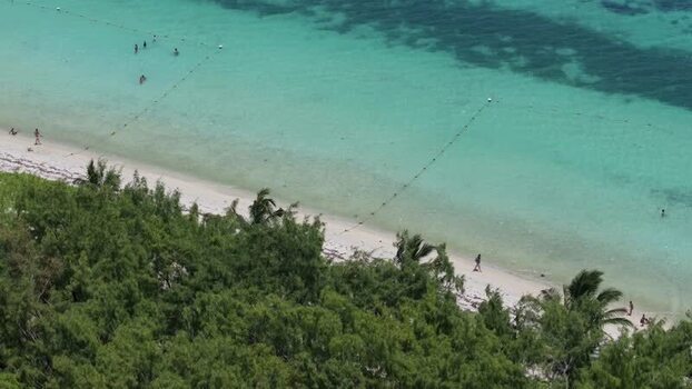 Aerial view of Belle Mare Beach in Quatre Cocos Mauritius.
