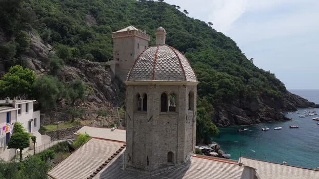 Aerial view of Church of San Giorgio in Portofino Italy. Aerial view of Church of San Giorgio in Portofino Italy.