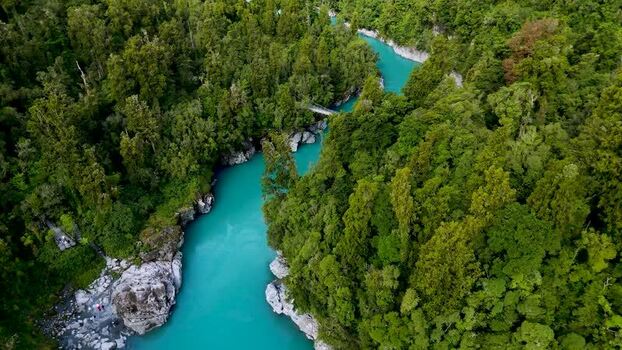 Aerial view of Hokitika Gorge bridge New Zealand. Aerial view of Hokitika Gorge bridge New Zealand.