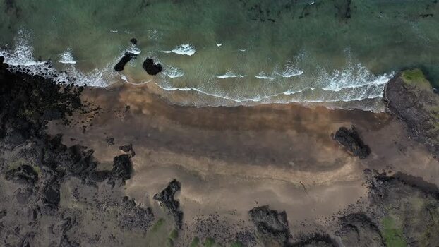 Aerial view of Skardsvik Beach Iceland.