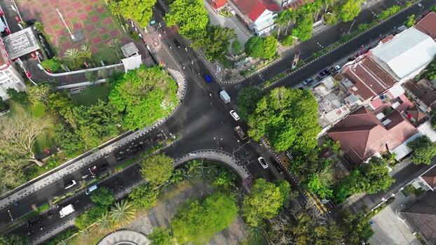 Aerial view of a road intersection in Mataram Indonesia.