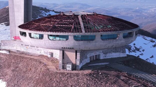 Aerial view of Buzludzha Monument Bulgaria.