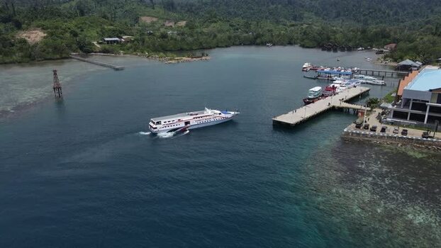 Aerial view of Raja Ampat ferry terminal in Indonesia. Aerial view of Raja Ampat ferry terminal in Indonesia.