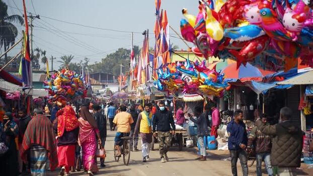 View of a crowded street market with colorful balloons Bangladesh. View of a crowded street market with colorful balloons Bangladesh.