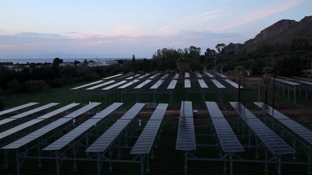 Aerial view of solar farm in Terrasini Italy.