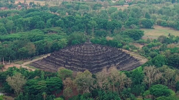 Aerial view of Borobudur Temple in Magelang Indonesia.