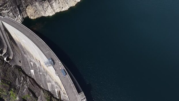 Aerial view of Verzasca Dam in Gordola Switzerland.