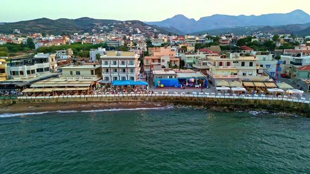 Aerial view of coastal town in Crete Greece.