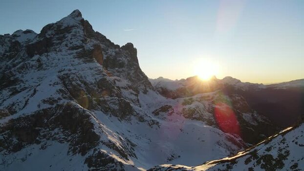 Aerial view of Monte Civetta at sunset in the Dolomites Italy.