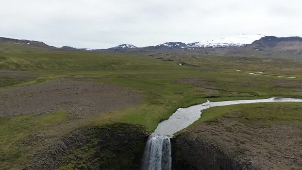 Aerial view of Svodufoss waterfall in Iceland.