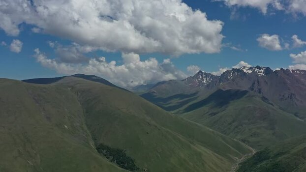 Aerial view of Caucasus Mountains and Elbrus Russia.