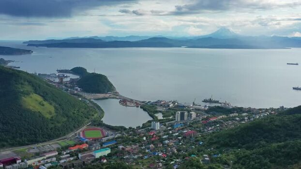 Aerial view of Petropavlovsk Kamchatskiy Russia.