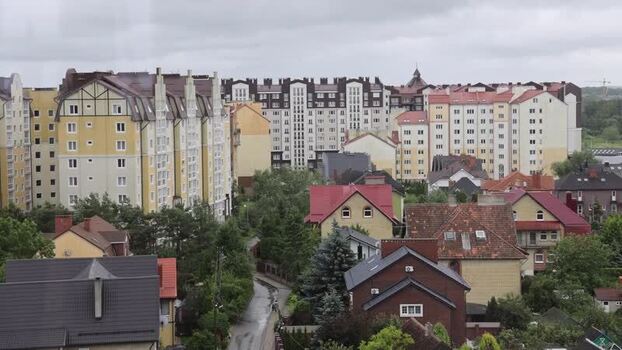 View of residential buildings and houses in Zelenogradsk Russia.