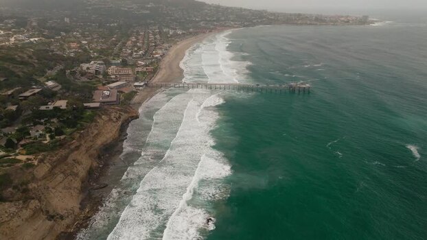 Aerial view of Scripps Pier and the coastline United States.