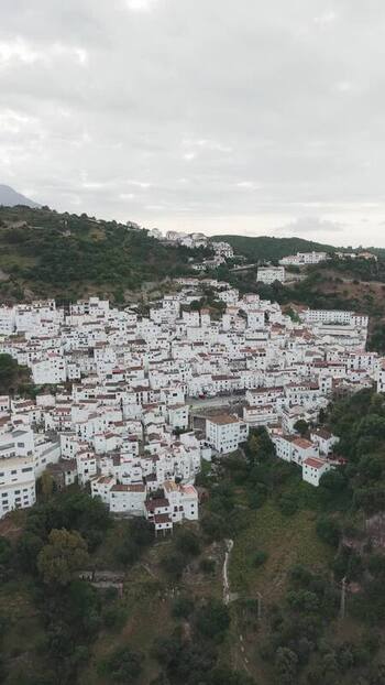 Aerial view of the white village of Zuheros Spain.