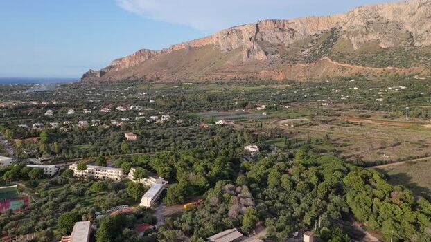 Aerial view of the coastal landscape in Terrasini Italy.