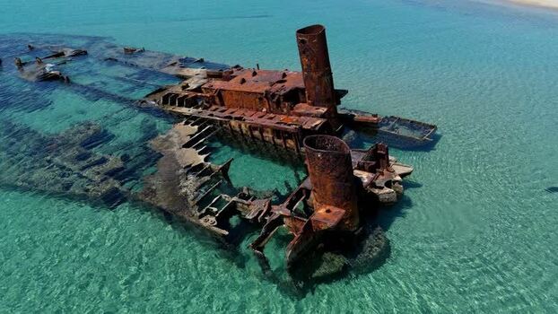 Aerial view of Shipwreck Epanomi Greece.