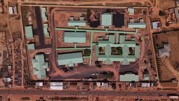 Aerial view of a building complex with green roofs Nigeria. Aerial view of a building complex with green roofs Nigeria.