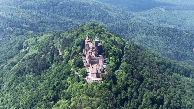 Aerial view of Chateau du Haut Koenigsbourg in France.