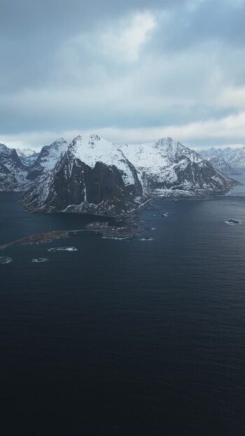 Aerial view of Reinebringen mountain Norway.