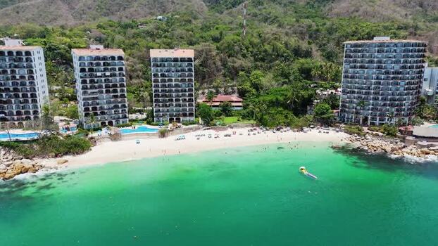 Aerial view of Las Gemelas Beach and resorts Mexico.