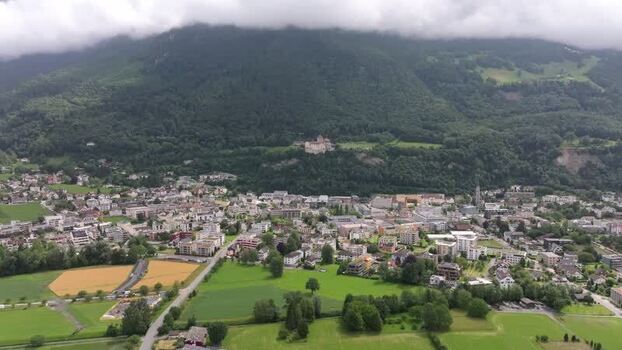 Aerial view of Vaduz Castle in Liechtenstein.