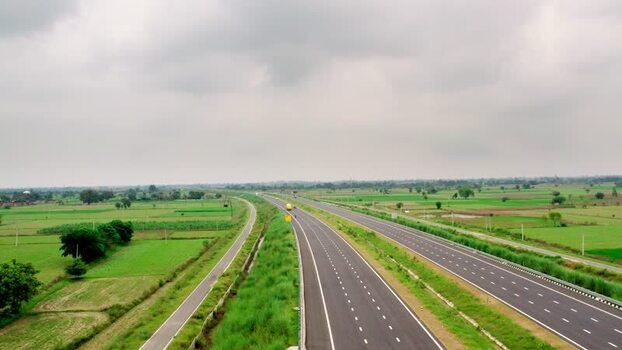 Aerial view of a multi lane highway in Agra India. Aerial view of a multi lane highway in Agra India.