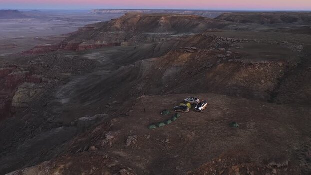 Aerial view of a campsite on a plateau in Kazakhstan. Aerial view of a campsite on a plateau in Kazakhstan.