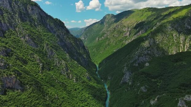 Aerial view of Tara River Canyon in Montenegro.
