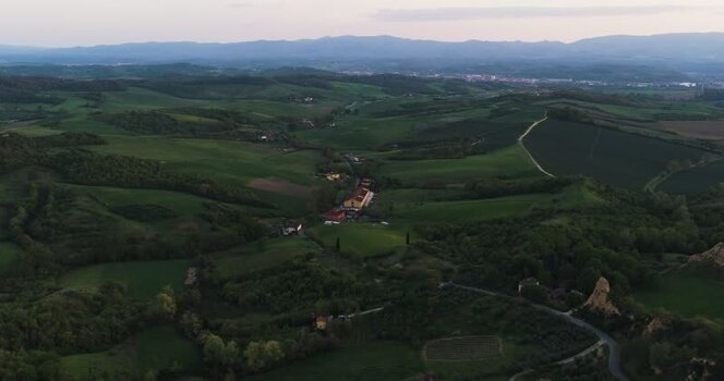 Aerial view of the Balze del Valdarno rock formations at dusk Italy. Aerial view of the Balze del Valdarno rock formations at dusk Italy.