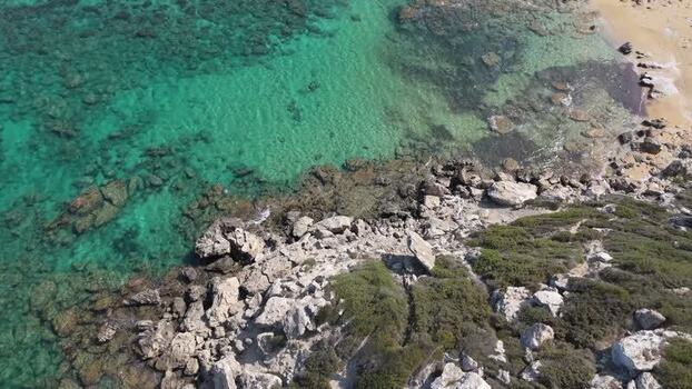 Aerial view of rocky coastline in Famagusta Northern Cyprus.