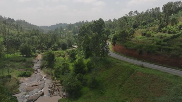 Aerial view of river flowing Kenya.