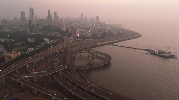 Aerial view of Coastal Road interchange in Mumbai India. Aerial view of Coastal Road interchange in Mumbai India.