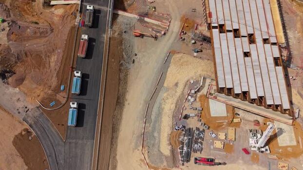 Aerial view of Black Cat Roundabout construction in United Kingdom.