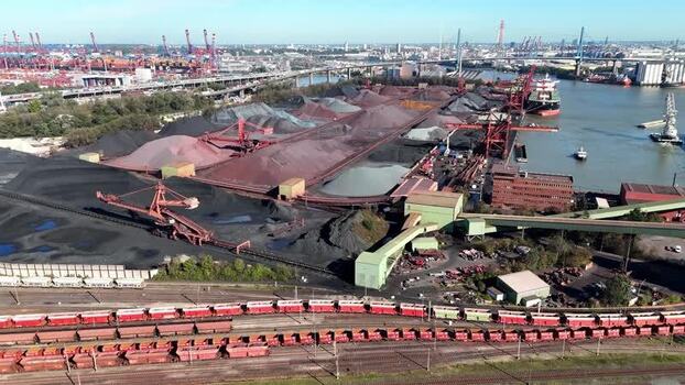 Aerial view of Hansaport bulk cargo terminal in Hamburg Germany. Aerial view of Hansaport bulk cargo terminal in Hamburg Germany.