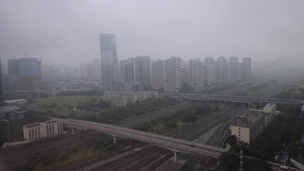 Aerial view of Chengdu East Station and surrounding city China.