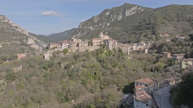 Aerial view of a historic hilltop village in Terni Italy.