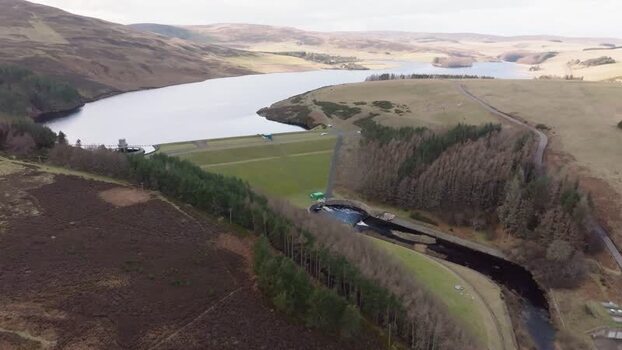 Aerial view of Whiteadder Reservoir and dam United Kingdom. Aerial view of Whiteadder Reservoir and dam United Kingdom.