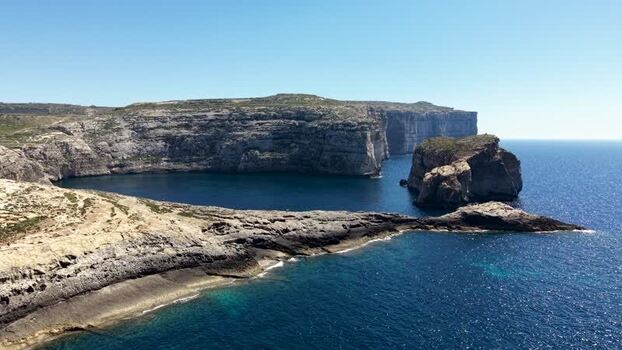Aerial view of Dwejra Bay and Fungus Rock in Gozo Malta. Aerial view of Dwejra Bay and Fungus Rock in Gozo Malta.