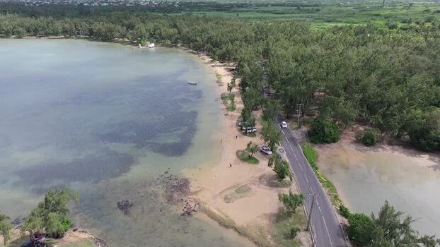 Aerial view of Cap Malheureux coastline Mauritius.