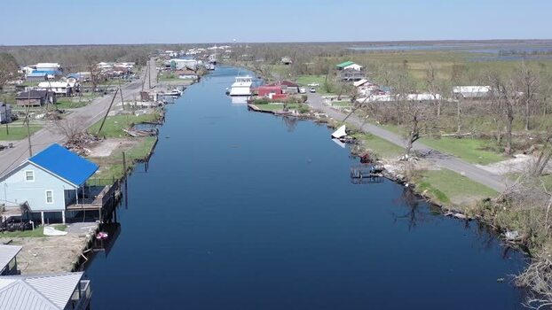 Aerial view of houseboats and canals United States.