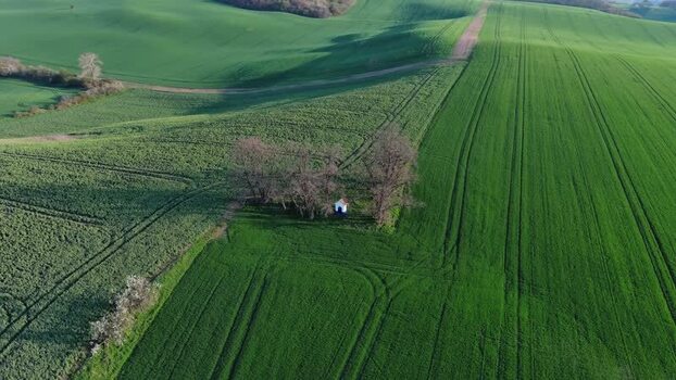Aerial view of a small chapel in the South Moravian Region Czechia.