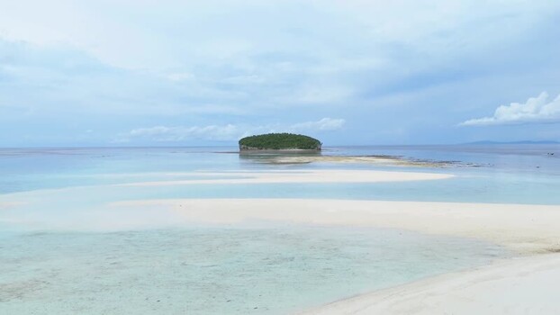 Aerial view of Pasir Timbul Mansuar sandbar Indonesia.