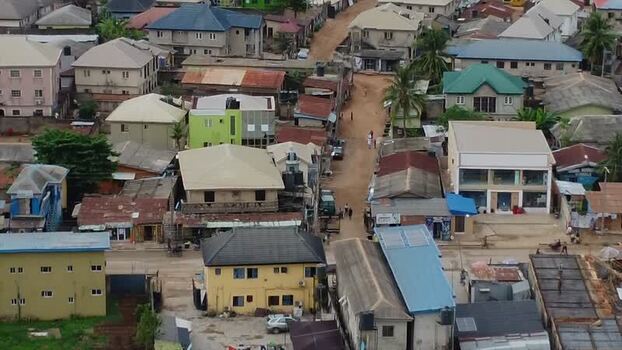 Aerial view of Magboro Akeran residential area Nigeria.